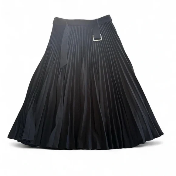 Zara black pleated midi skirt with belt size M goth grunge dark academia witchy - Picture 5 of 8